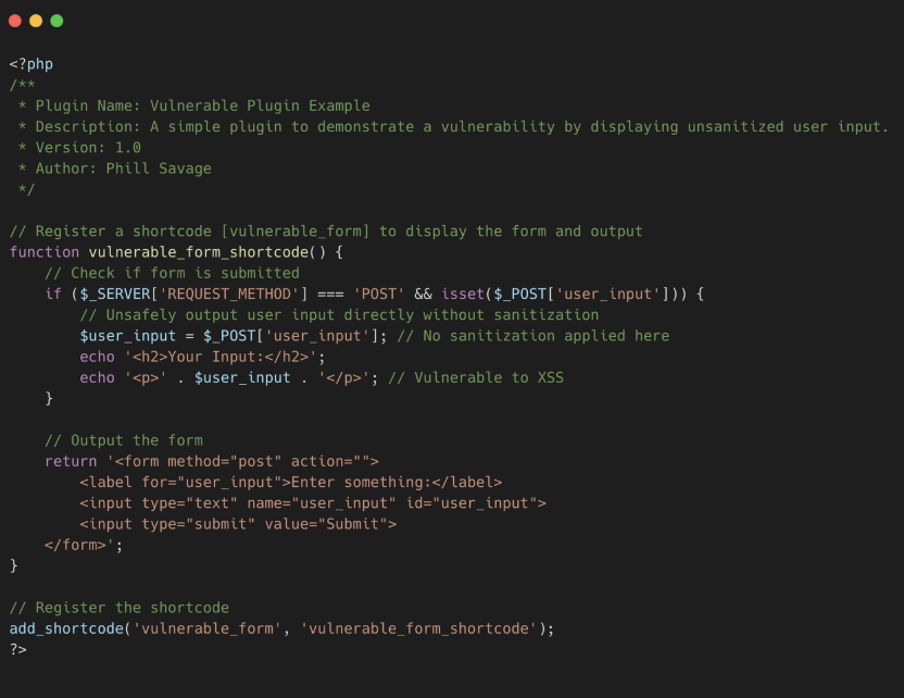 Example vulnerable WordPress plugin